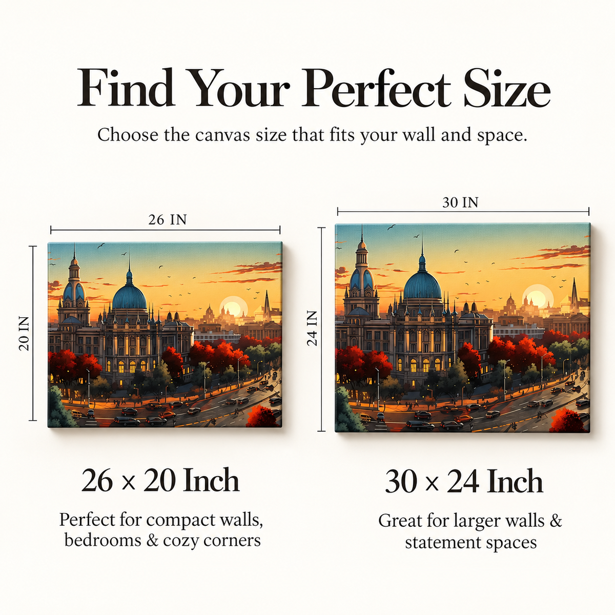 Dome Dreams – Golden Hour Over the City on Stretched Canvas