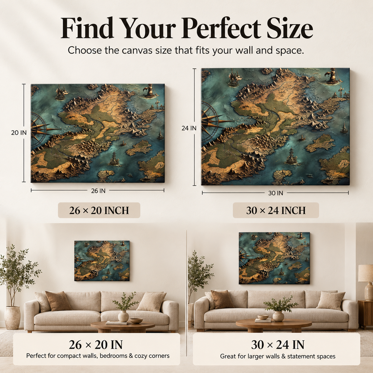 Treasure Quest – Vintage Explorer Map Stretched Canvas