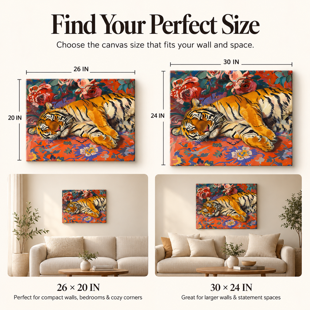Paws & Petals – Tiger Dreams on Stretched Canvas