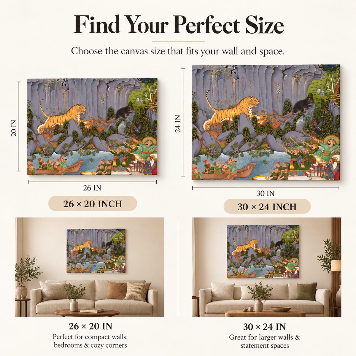 Tiger in Courtroom Chaos - Miniature Jungle Art - Stretched Canvas For Study Room Library Hallway Living Room