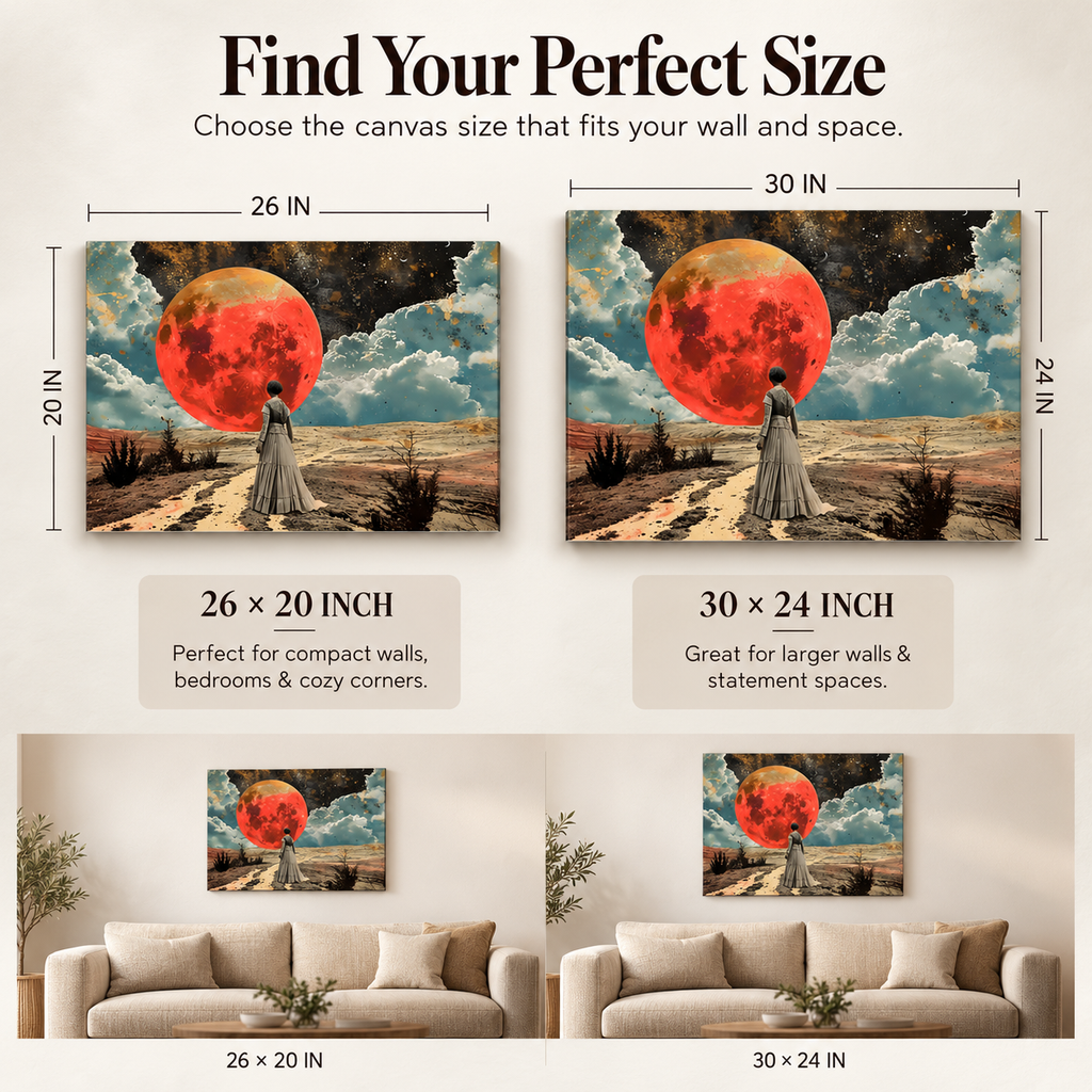 Red Moon Rising – Victorian Meets Sci-Fi – Stretched Canvas for Dreamers, Rebels & Cosmic Romantics