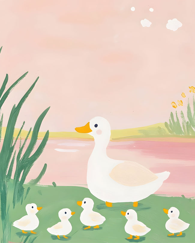 Little Duck Family – Whimsical Nursery Wall Art Canvas - Stretched Canvas Main Image