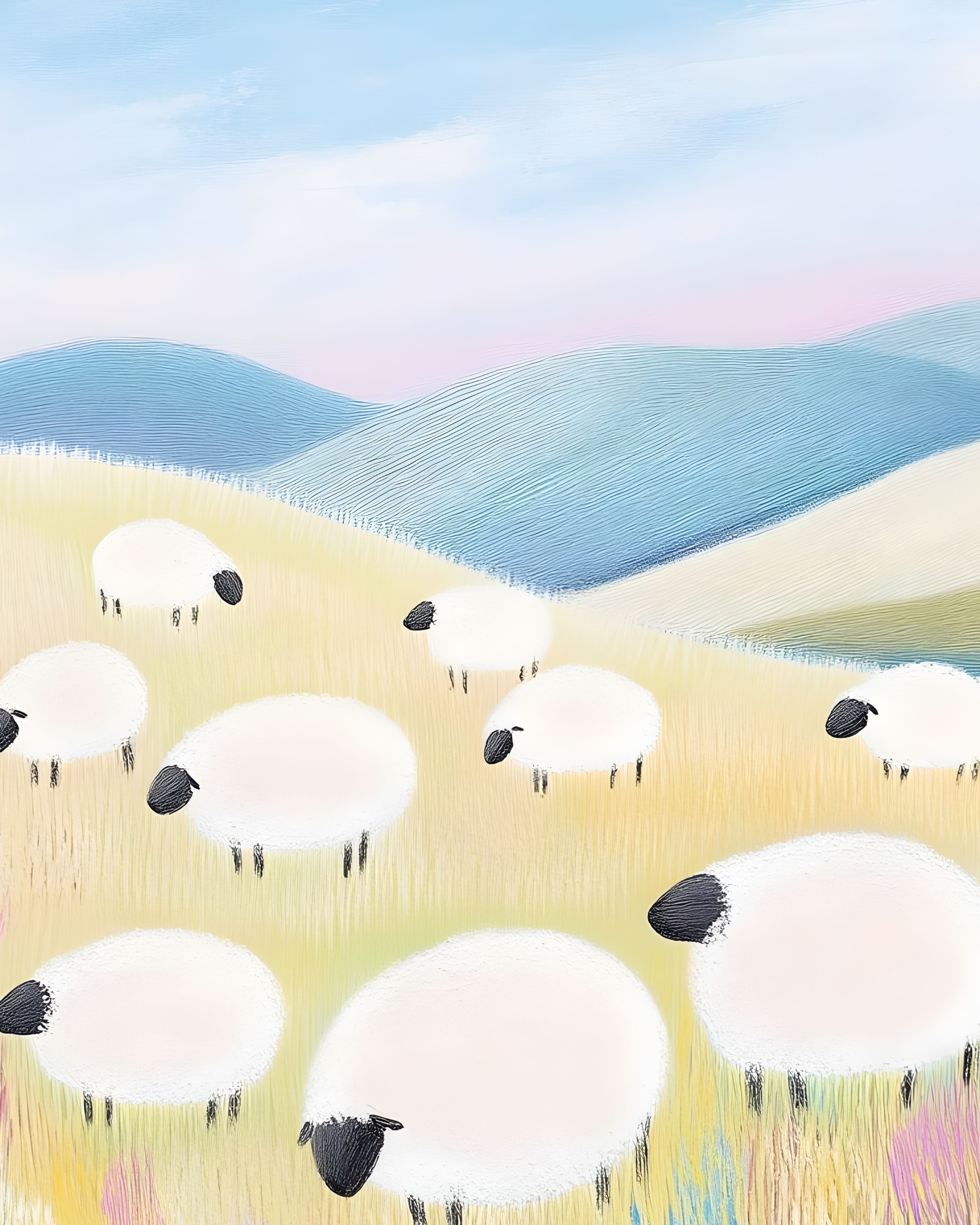 Sheep Landscape Canvas Art - Stretched Canvas