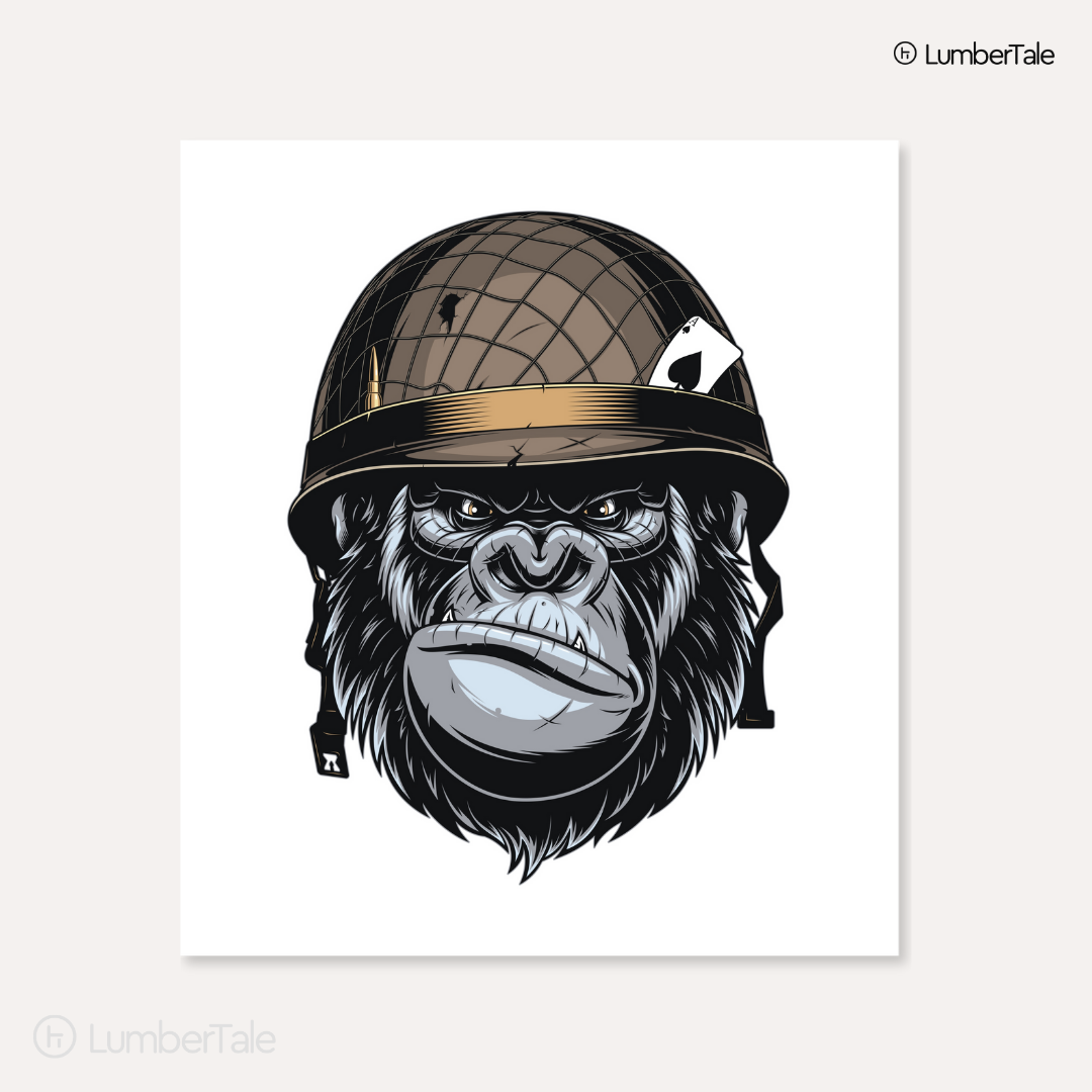White Bored Ape Soldier Spirit Animal Stretched Canvas  Framed Wall Hanging
