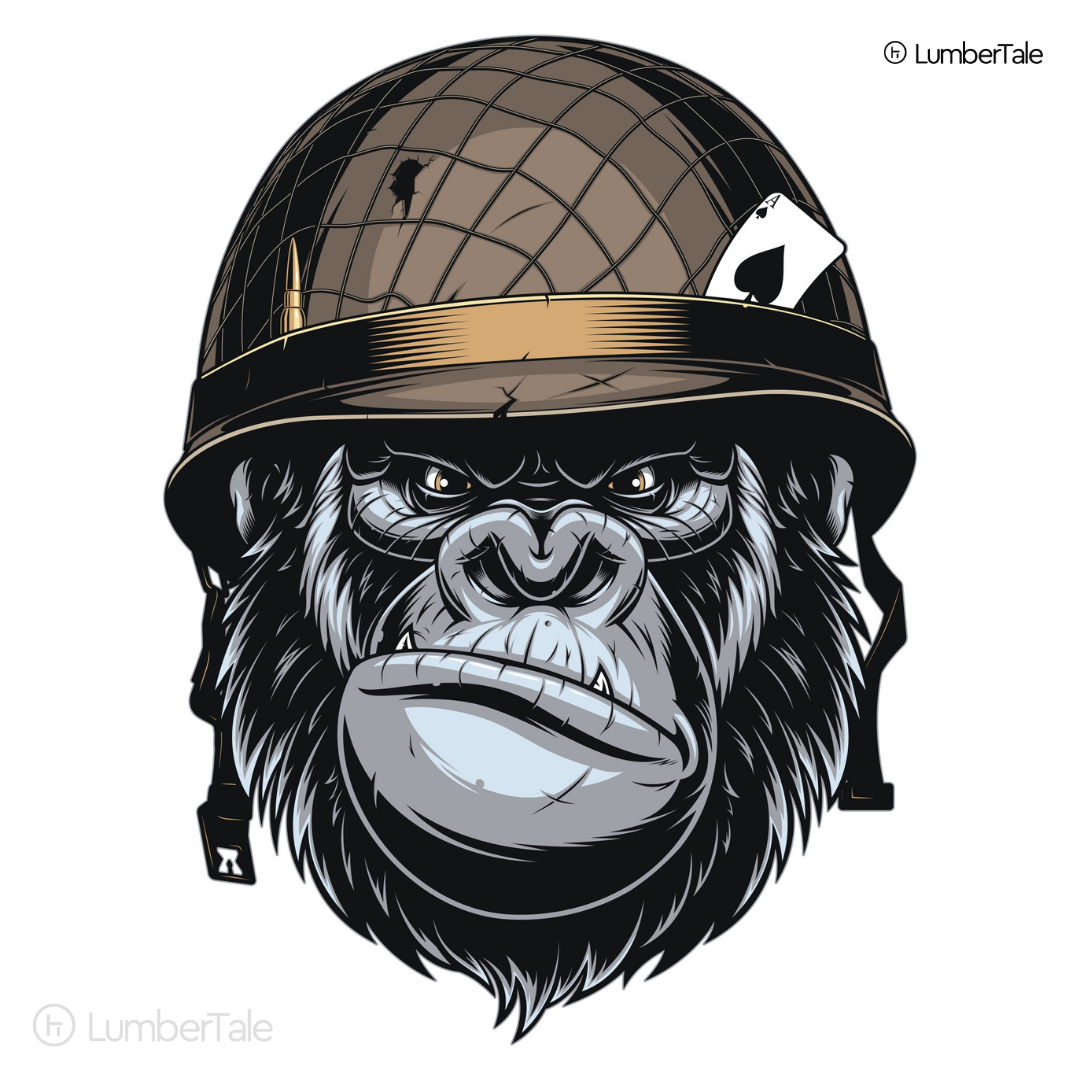 White Bored Ape Soldier Spirit Animal Stretched Canvas  Framed Wall Hanging