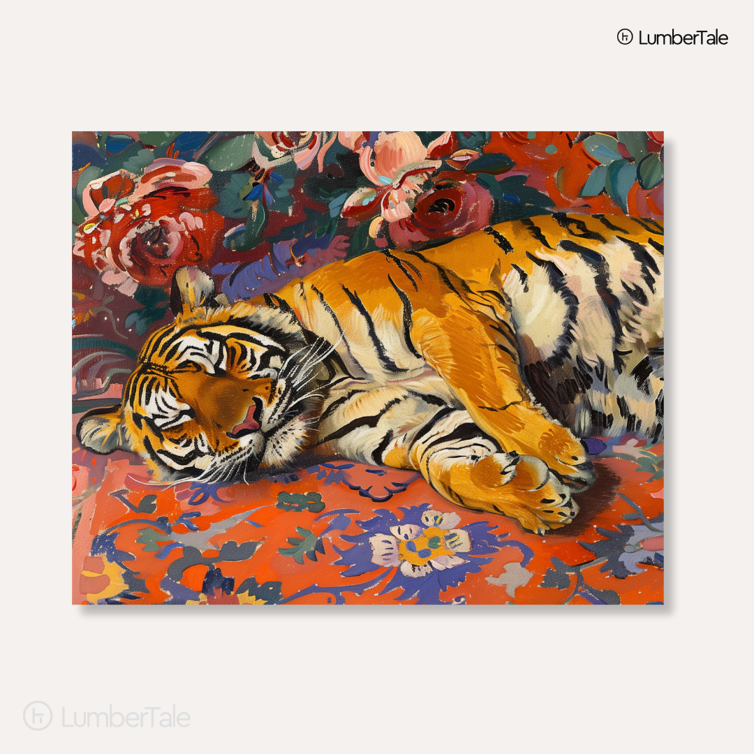 Paws & Petals – Tiger Dreams on Stretched Canvas