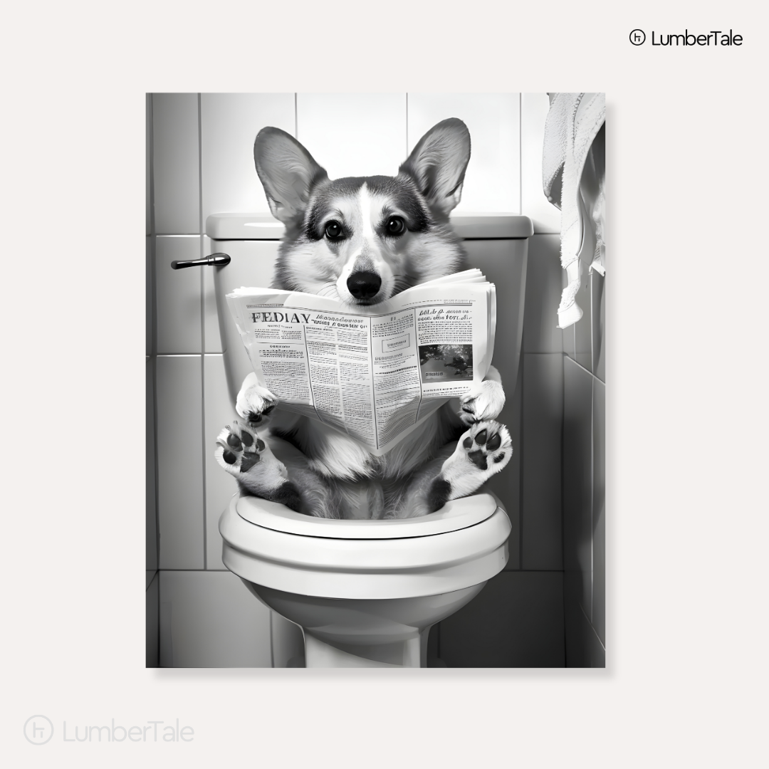 Pawperazzi Privacy – The Toilet Corgi Chronicles – Stretched Canvas for Loo Laughs, Guest Bathrooms & Dog-Loving Homes