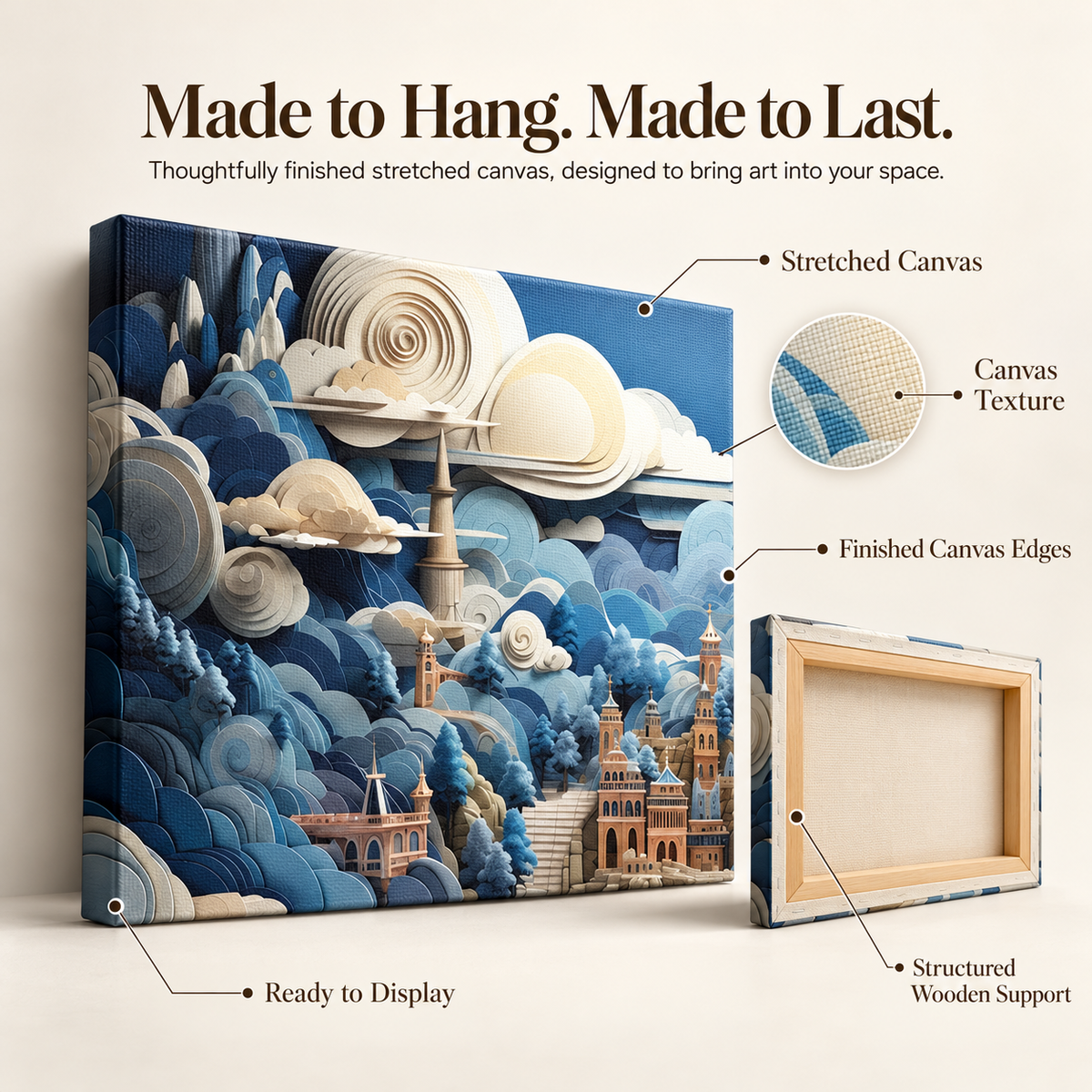 Sky’s the Limit – Papercraft City on Stretched Canvas