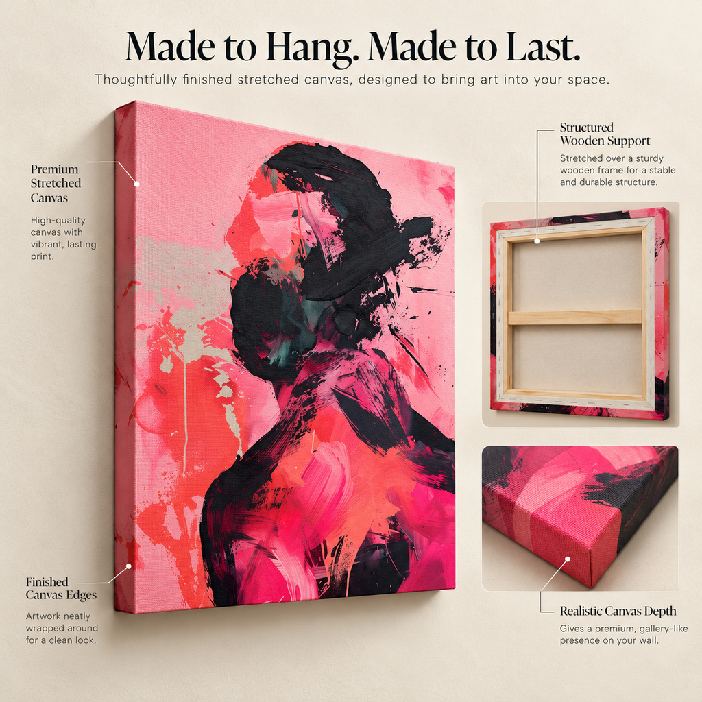 What the Heart Can’t Say – Abstract Emotion in Crimson & Charcoal – Stretched Canvas for Contemporary Homes, Art-Led Interiors & Emotional Minimalism