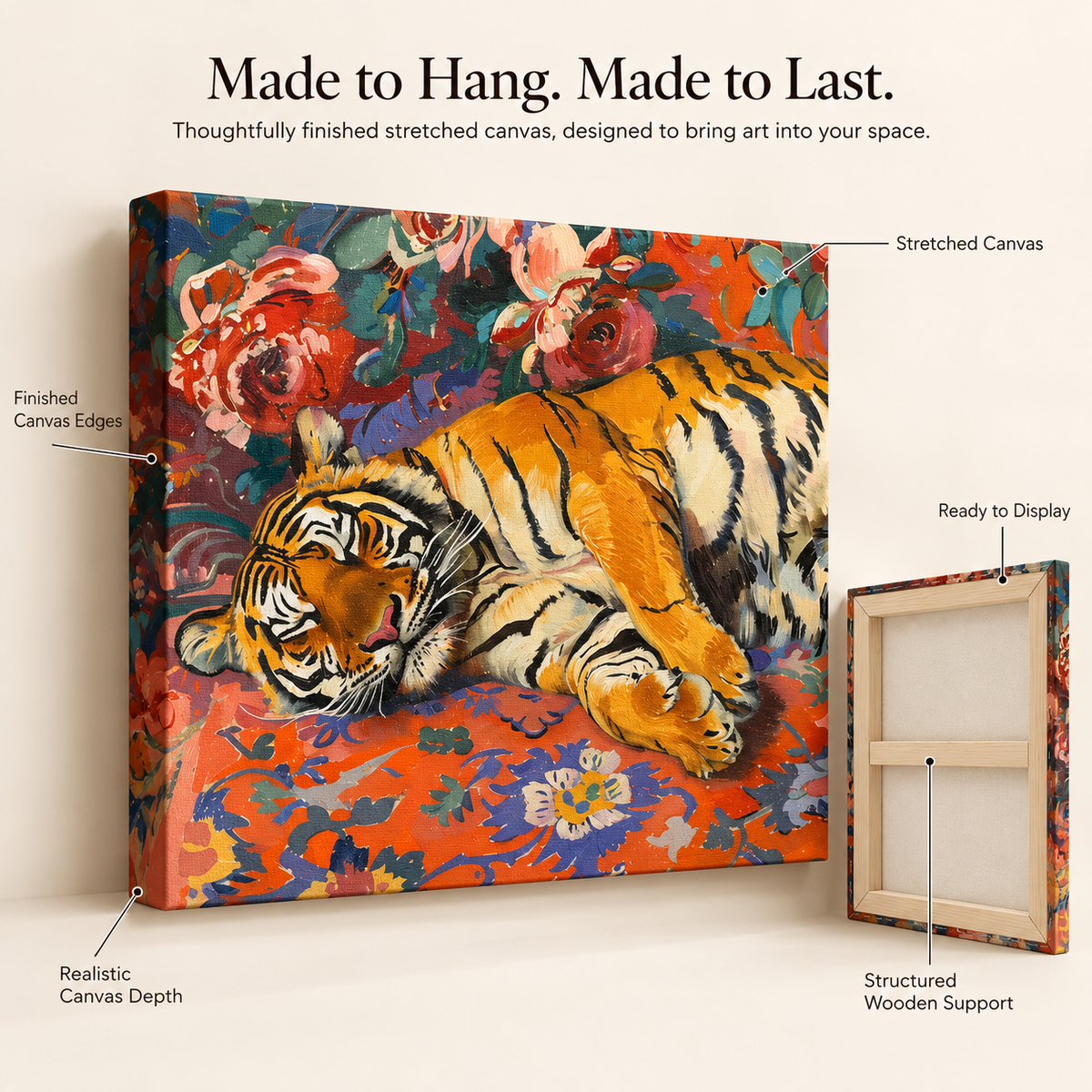 Paws & Petals – Tiger Dreams on Stretched Canvas