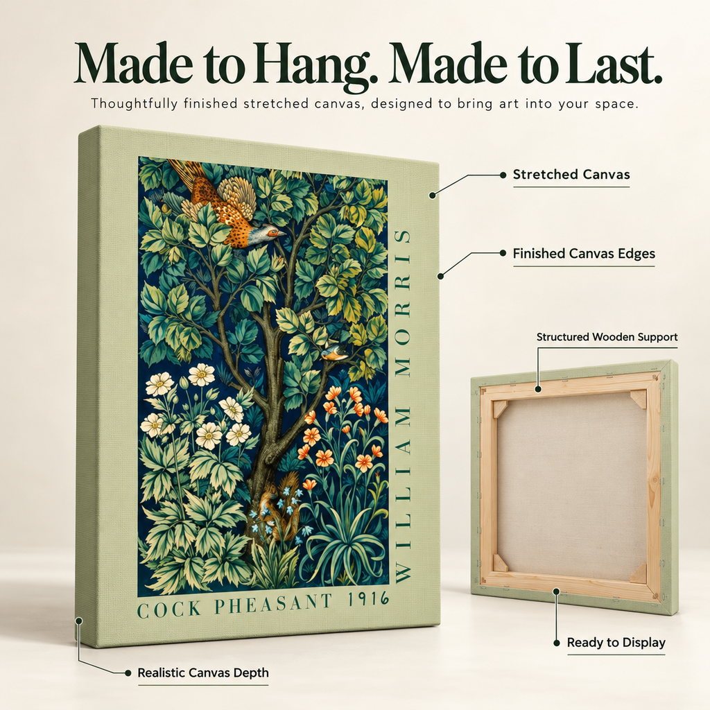 William Morris Cock Pheasant & Foliage (1916) – Stretched Canvas