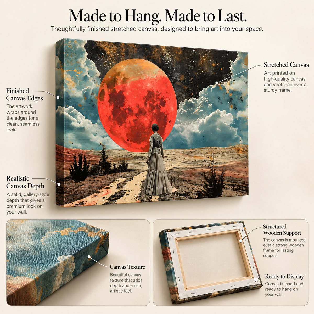 Red Moon Rising – Victorian Meets Sci-Fi – Stretched Canvas for Dreamers, Rebels & Cosmic Romantics