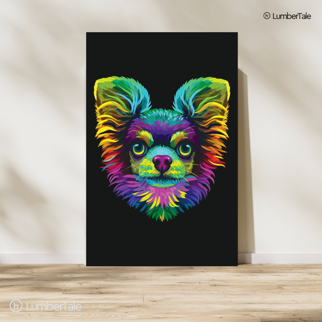 Black Chihuahua Pop Art Spirit Animal Stretched Canvas  Framed Wall Hanging