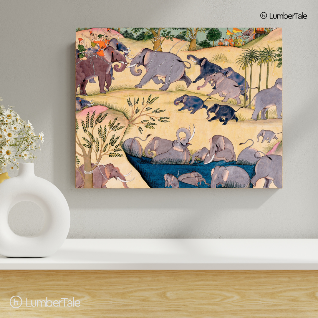 The Royal Parade: Elephants in MotionMulticolor Royal Elephant Procession - Miniature Art - Stretched Canvas For Living Room Office Hallway Heritage Corners