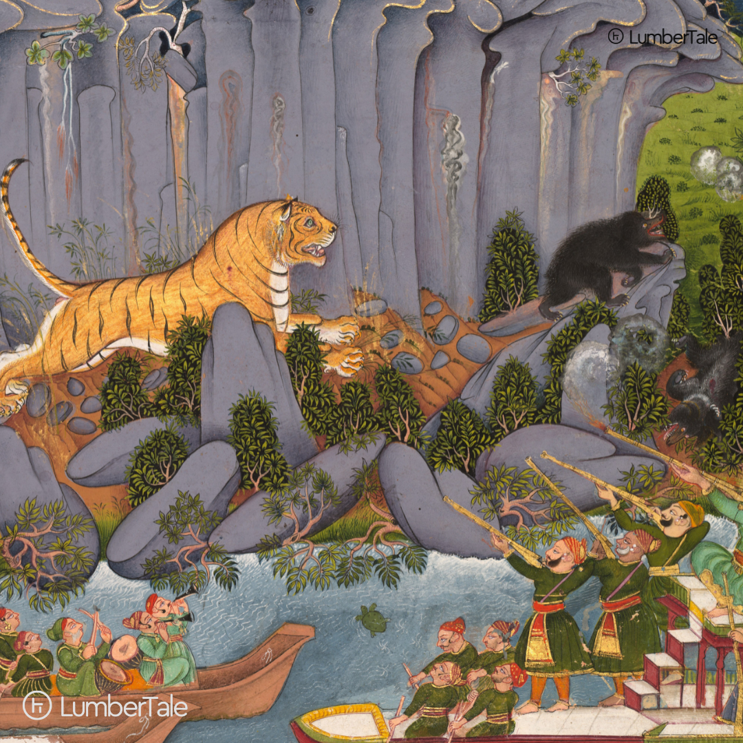 Tiger in Courtroom Chaos - Miniature Jungle Art - Stretched Canvas For Study Room Library Hallway Living Room