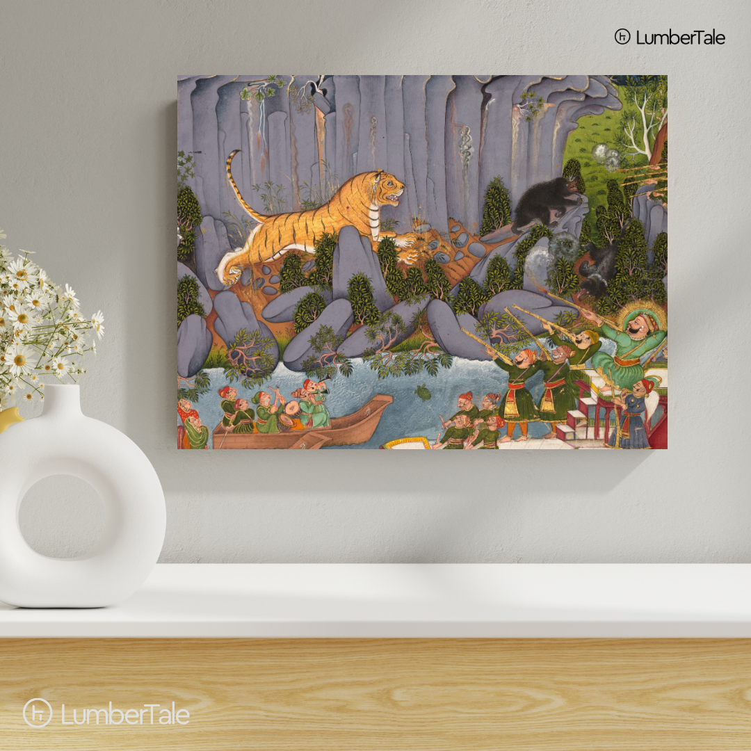 Tiger in Courtroom Chaos - Miniature Jungle Art - Stretched Canvas For Study Room Library Hallway Living Room