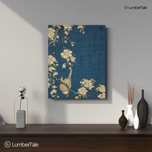 Blossoms & Brushstrokes - Sakura Dreams On Indigo - Stretched Canvas For Reading Nooks Zen Corners Art-Loving Souls Hover Image