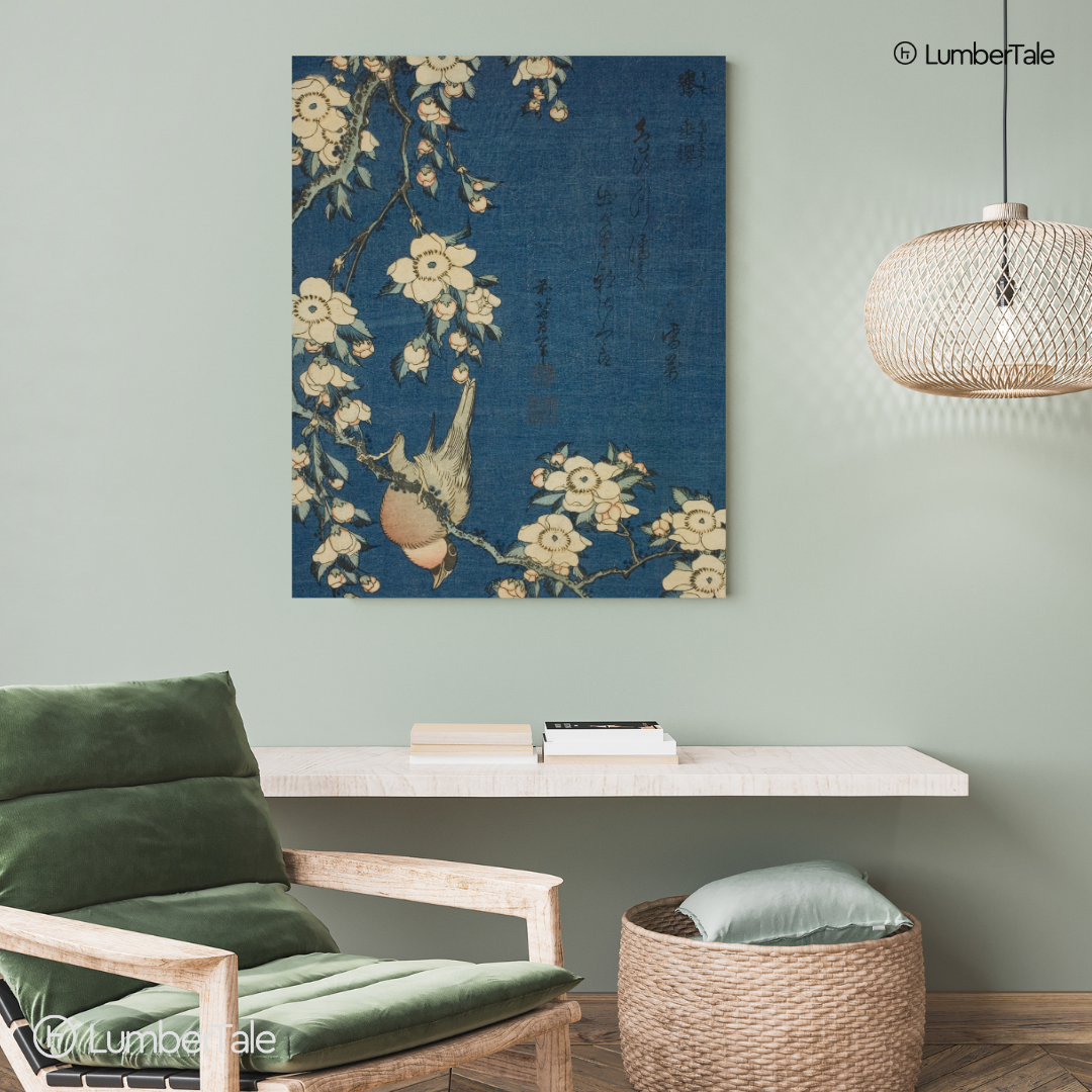 Blossoms & Brushstrokes - Sakura Dreams On Indigo - Stretched Canvas For Reading Nooks Zen Corners Art-Loving Souls