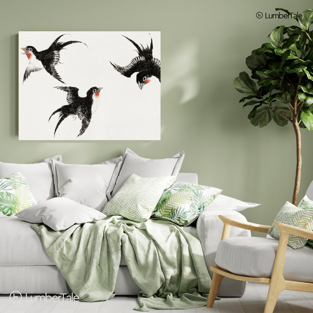Flight Club - Minimal Swallows With Big Energy - Stretched Canvas For Cozy Corners Calm Rooms Thoughtful Walls