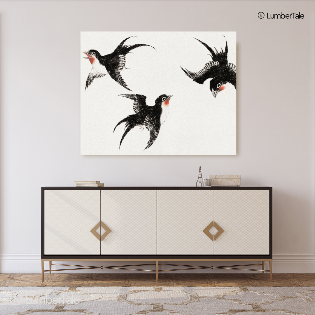 Flight Club - Minimal Swallows With Big Energy - Stretched Canvas For Cozy Corners Calm Rooms Thoughtful Walls