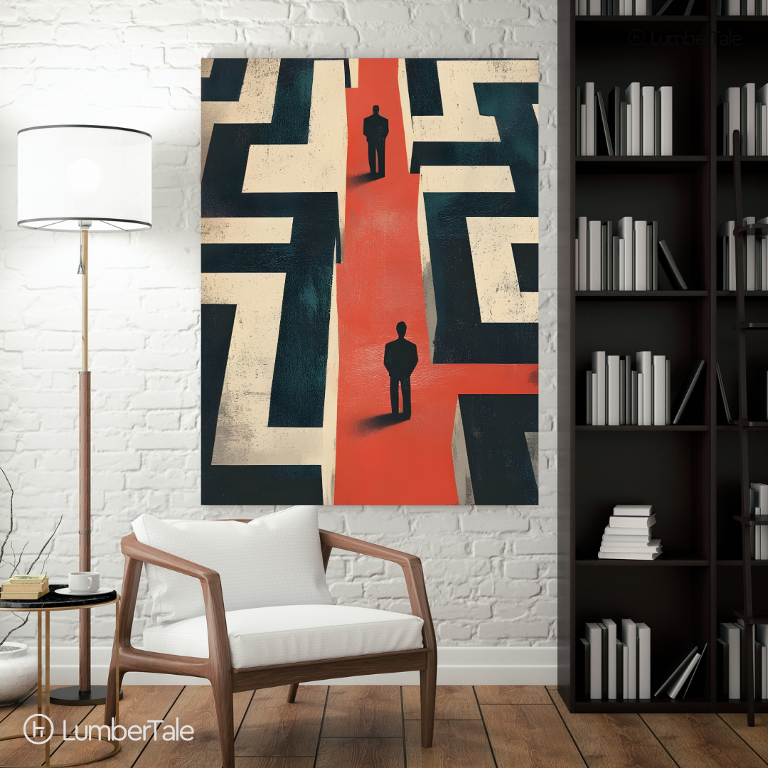 Power Moves & Dead Ends - Executive Labyrinth Vibes - Stretched Canvas For Offices, Bold Entryways, Strategic Corners