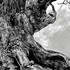 Twisted Roots & Midnight Whispers - Monochrome Tree Drama - Stretched Canvas For Moody Corners, Thoughtful Walls, and Earthy Aesthetes