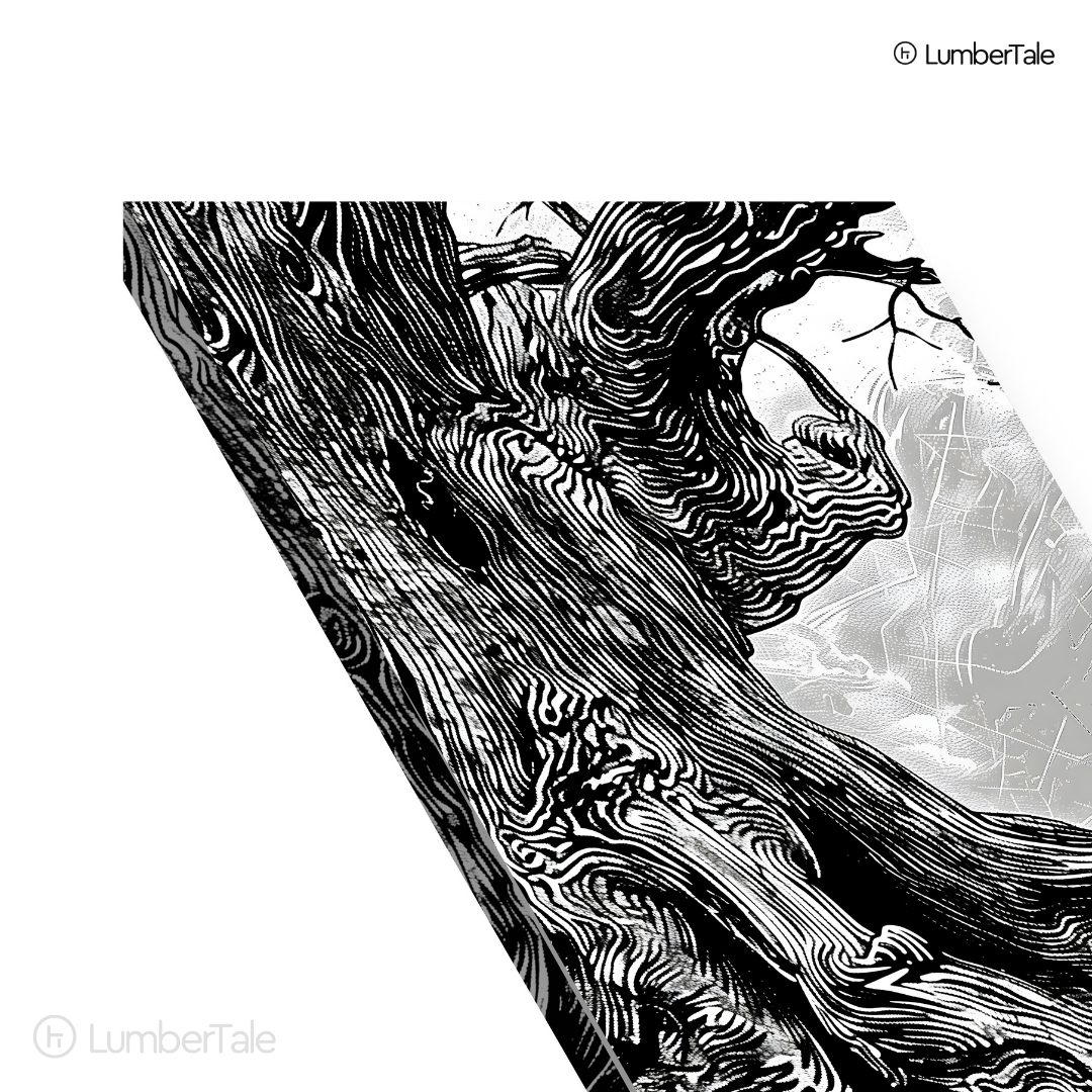Twisted Roots & Midnight Whispers - Monochrome Tree Drama - Stretched Canvas For Moody Corners, Thoughtful Walls, and Earthy Aesthetes