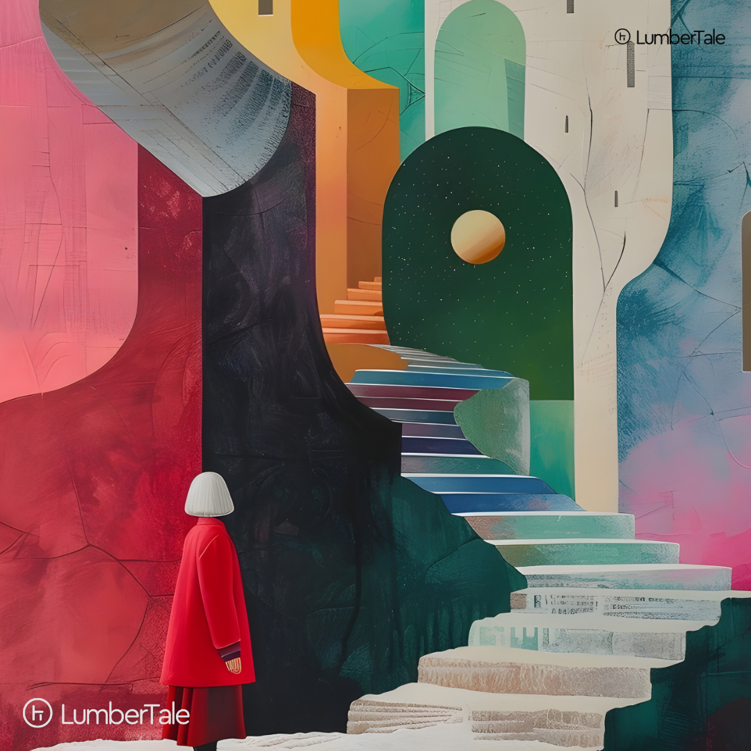 Stairways & Strange Moons - A Surrealist Stroll - Stretched Canvas For Art-Obsessed Corners, Gallery Walls, and Cosmic Daydreamers