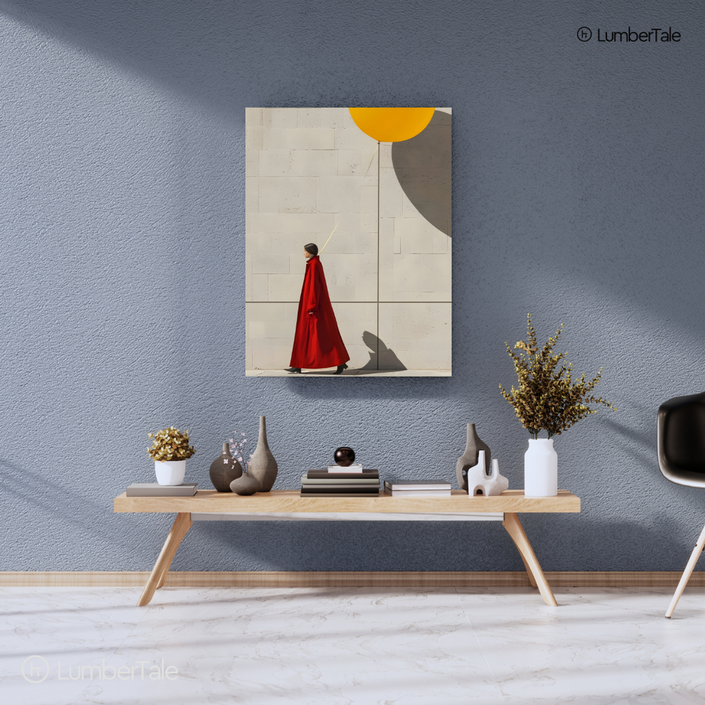 Tethered & Unbothered - Balloon Logic Meets Red Carpet Cool - Stretched Canvas For Modern Halls, Creative Studios, and Quiet Power Walls