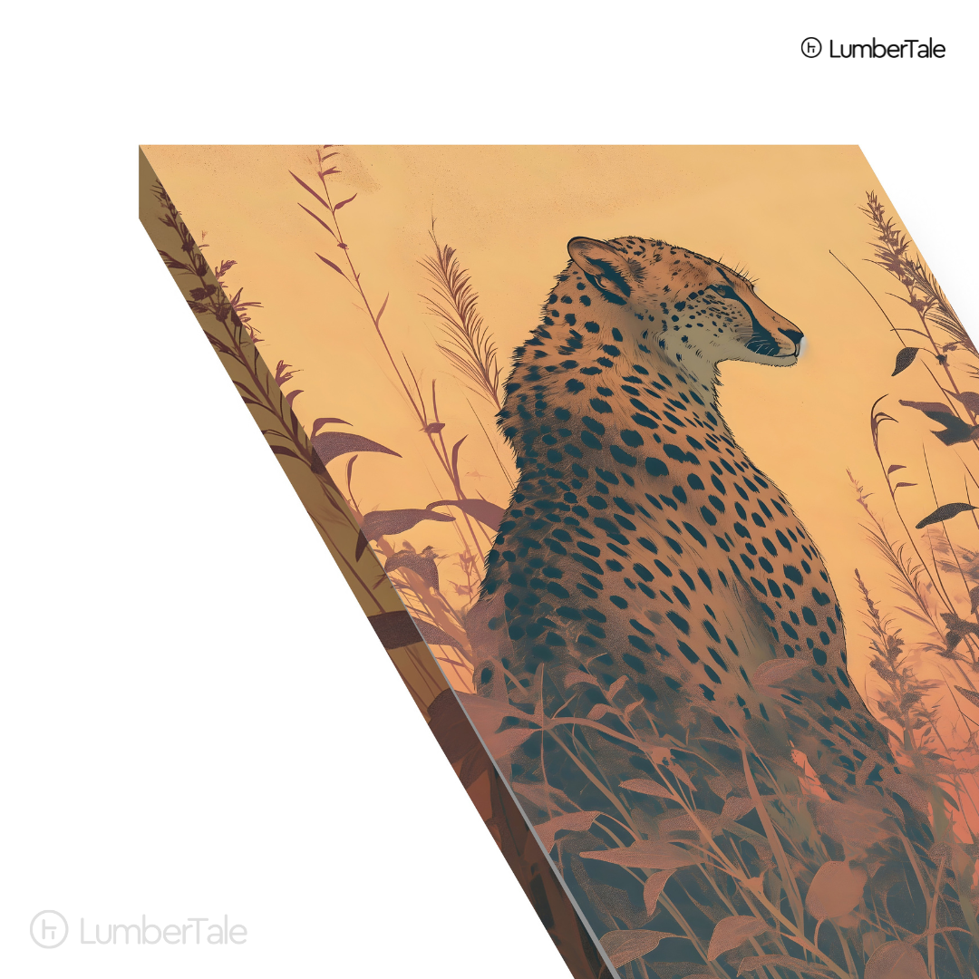 Solstice Sentinel – Cheetah in the Amber Stillness – Stretched Canvas for Earthy Interiors, Nature-Inspired Walls & Curated Silence