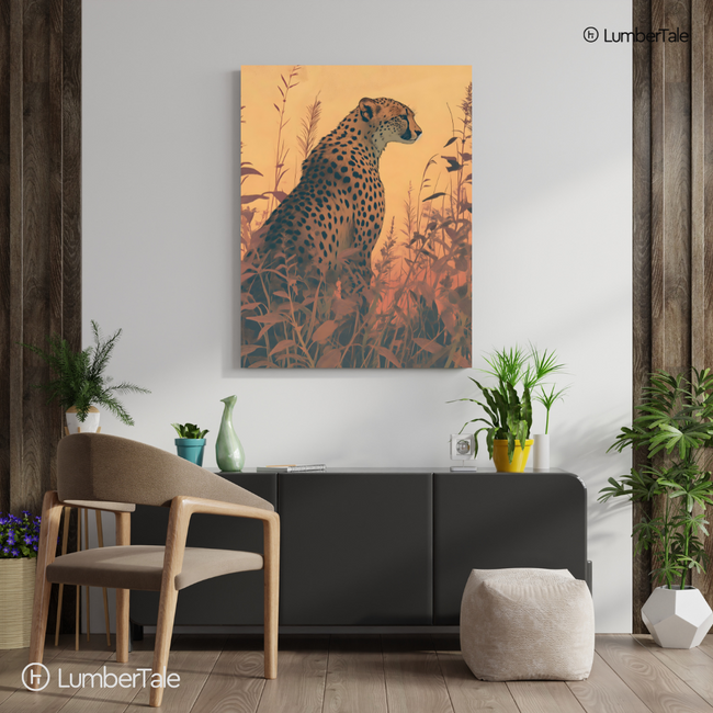 Solstice Sentinel – Cheetah in the Amber Stillness – Stretched Canvas for Earthy Interiors, Nature-Inspired Walls & Curated Silence Hover Image