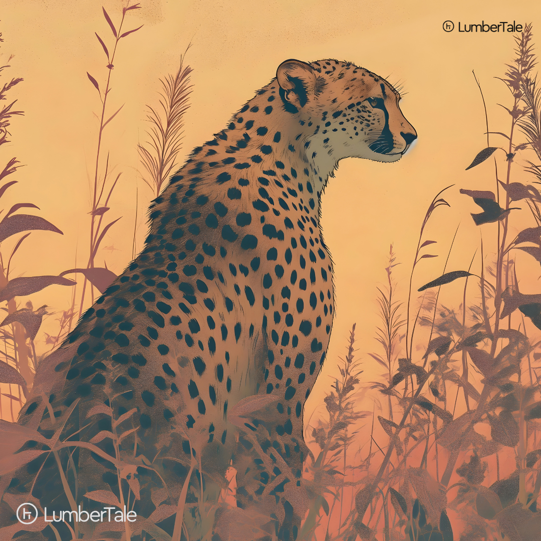 Solstice Sentinel – Cheetah in the Amber Stillness – Stretched Canvas for Earthy Interiors, Nature-Inspired Walls & Curated Silence