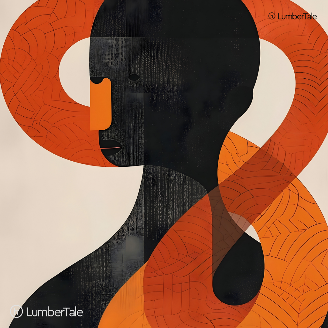 The Quiet Geometry of Thought – Abstract Silhouette in Burnt Orange & Onyx – Stretched Canvas for Modern Studios, Curated Galleries & Reflective Spaces