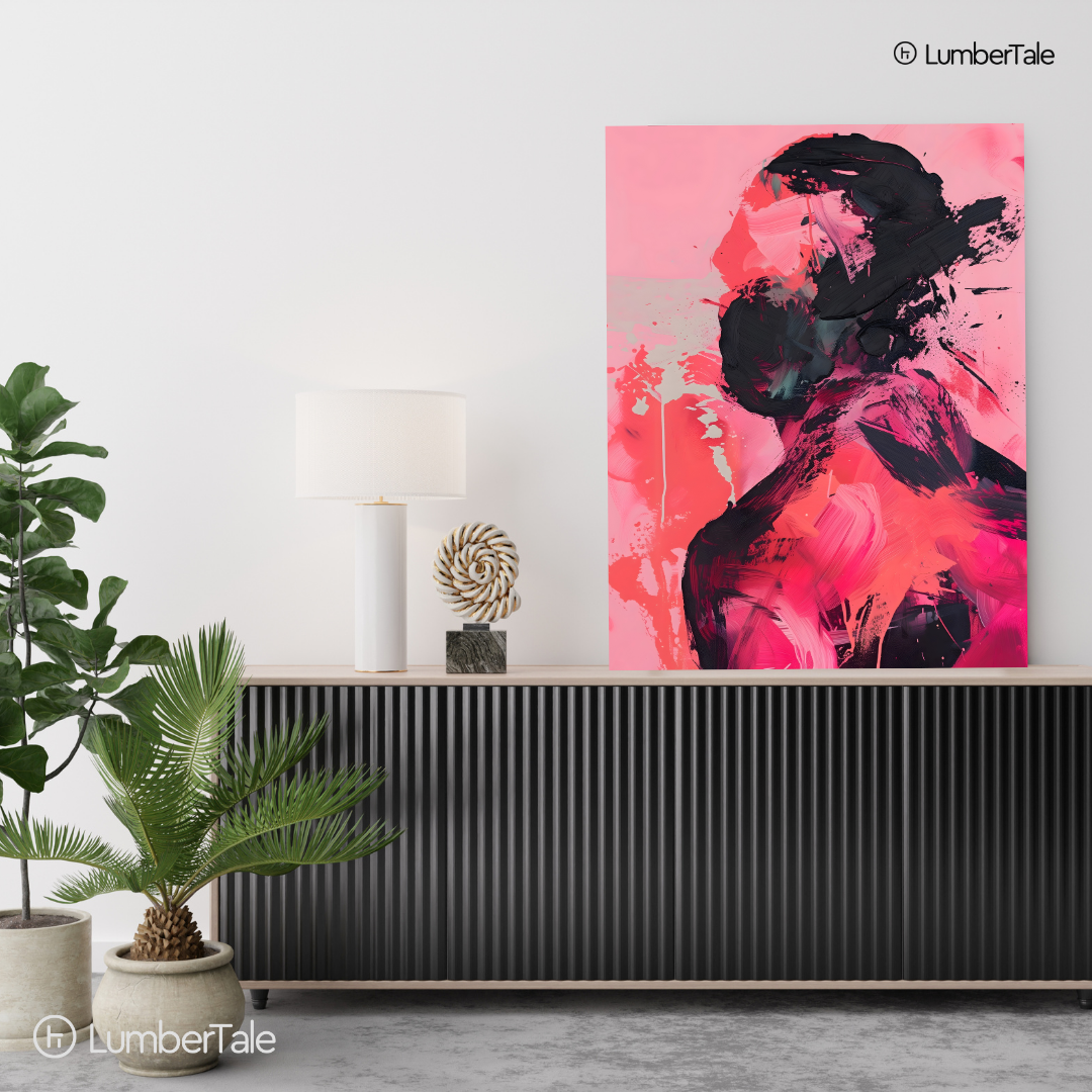 What the Heart Can’t Say – Abstract Emotion in Crimson & Charcoal – Stretched Canvas for Contemporary Homes, Art-Led Interiors & Emotional Minimalism