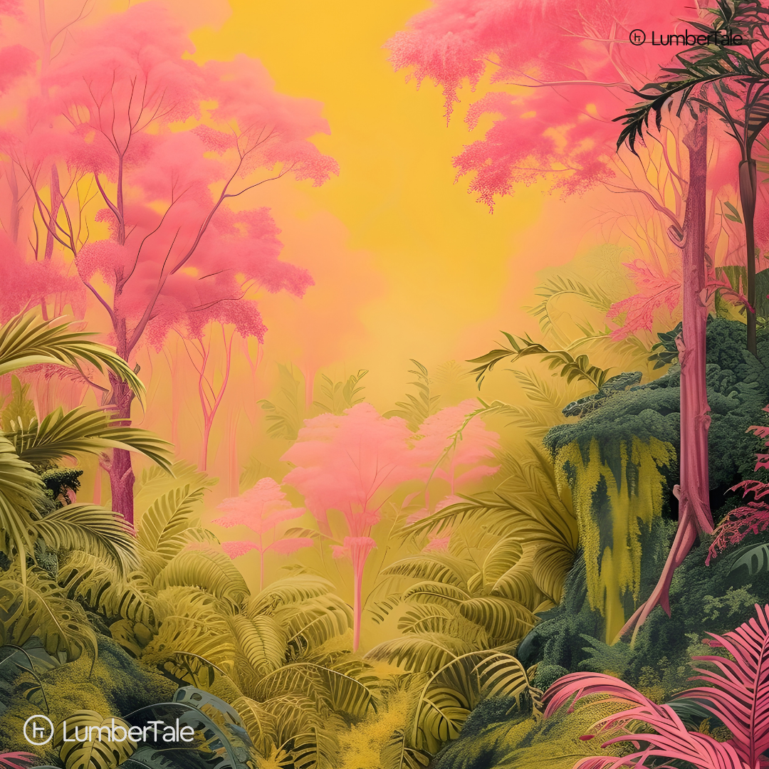The Bloom Beyond – Tropical Mirage in Neon Canopy – Stretched Canvas for Dreamy Interiors, Luxe Lounges & Botanical Escapes