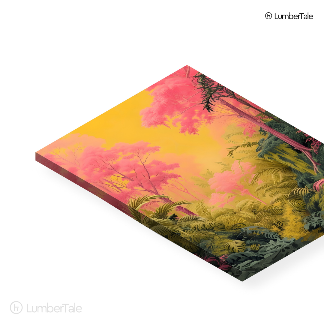The Bloom Beyond – Tropical Mirage in Neon Canopy – Stretched Canvas for Dreamy Interiors, Luxe Lounges & Botanical Escapes