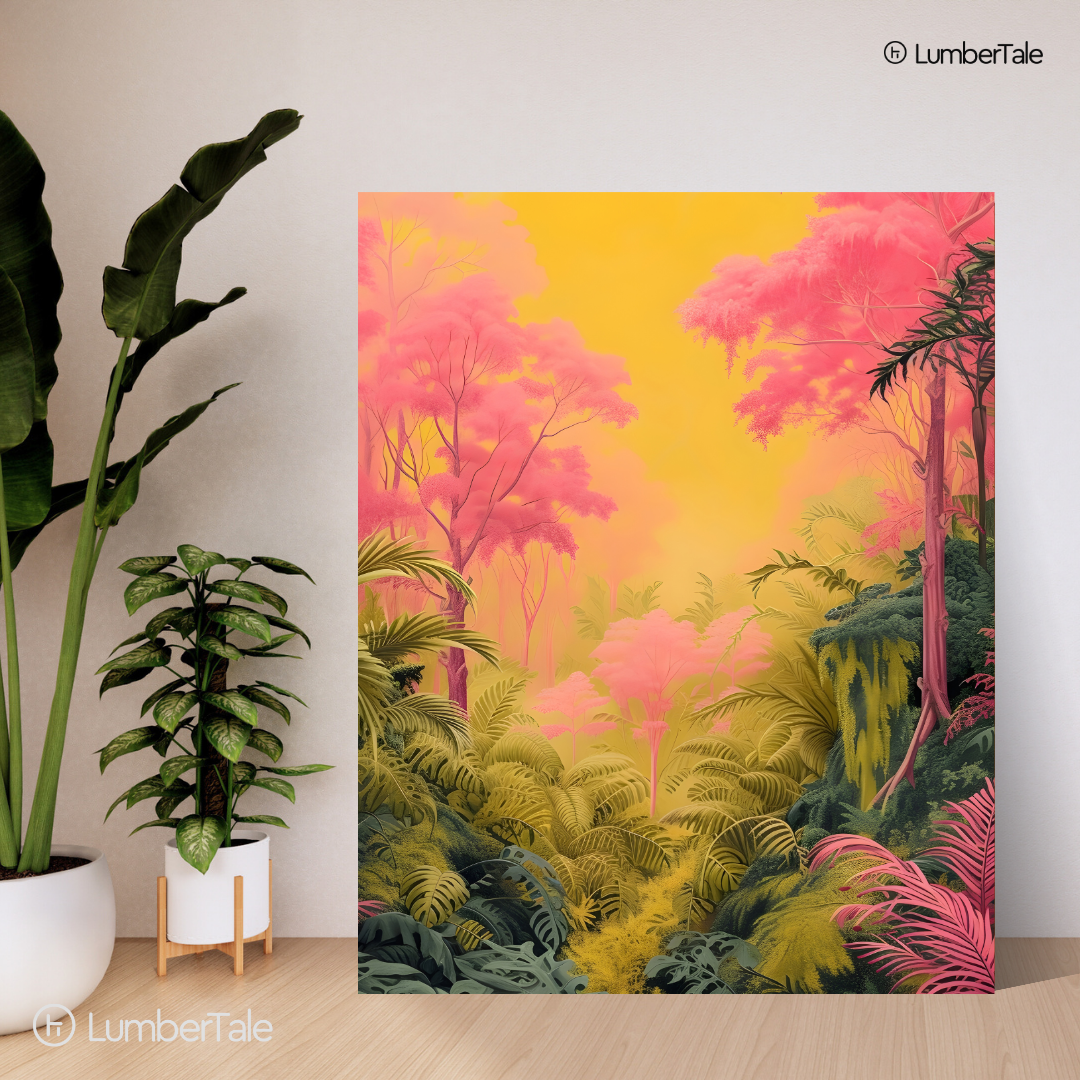 The Bloom Beyond – Tropical Mirage in Neon Canopy – Stretched Canvas for Dreamy Interiors, Luxe Lounges & Botanical Escapes