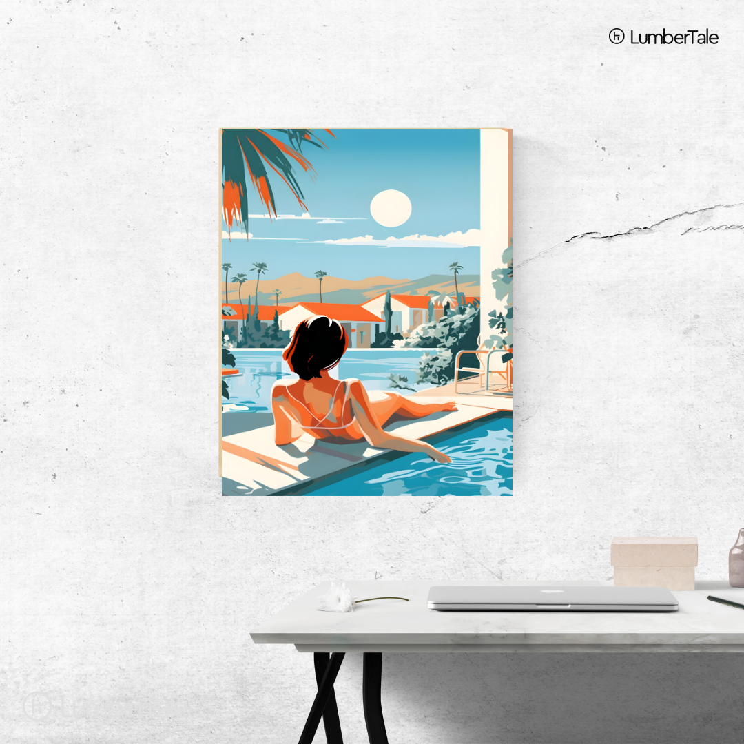 Poolside Reverie – Retro Sun & Stillness – Stretched Canvas for Lounge Corners, Vacation Walls & Stylish Daydreams