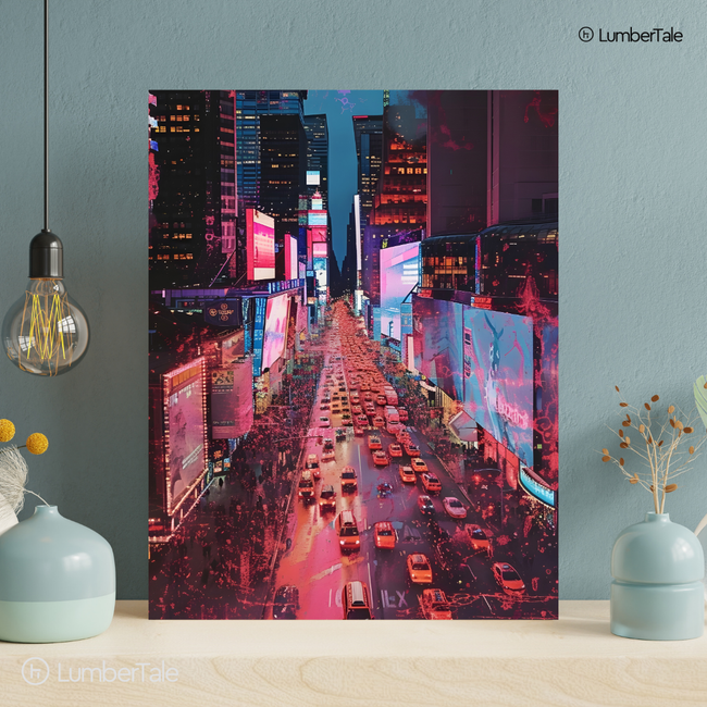 Neon Rush Hour – Times Square in Technicolor – Stretched Canvas for Urban Walls, Modern Lofts & High-Octane Corners Hover Image