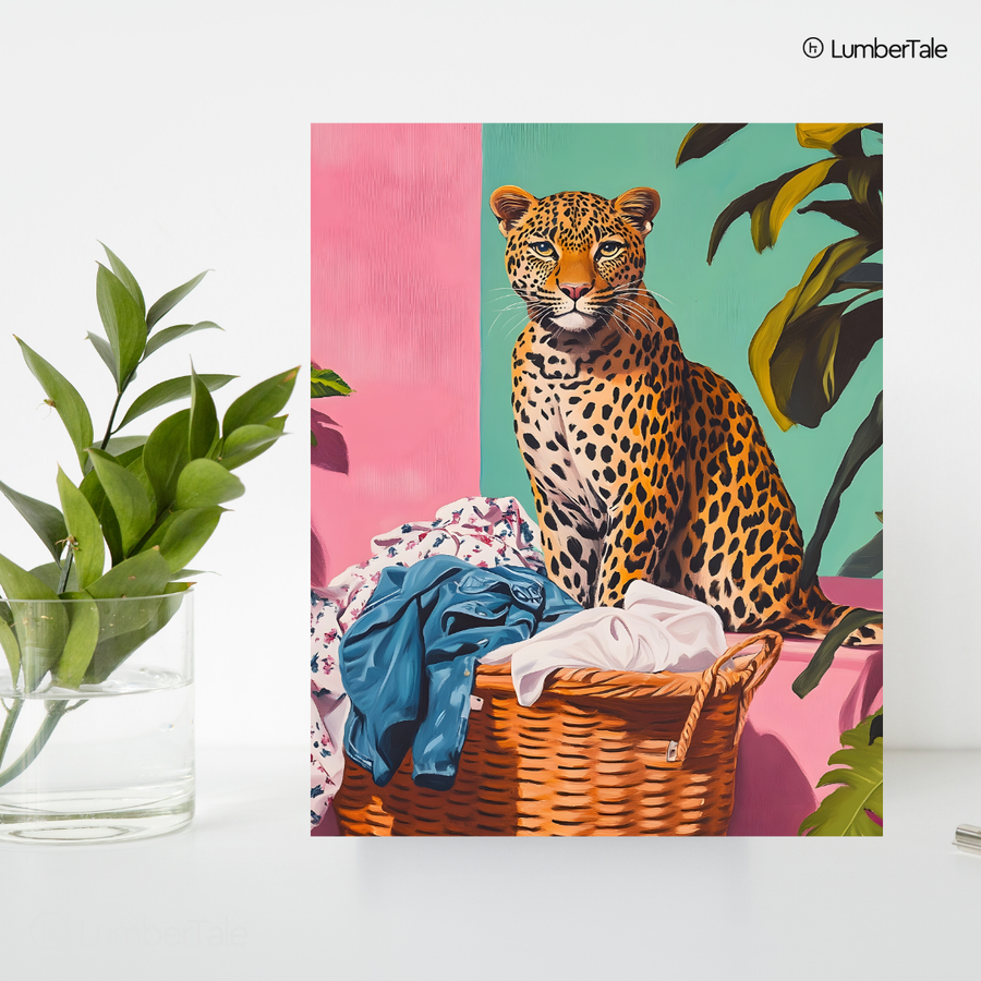 Leopard in the Laundry Room – Wild Meets Domestic – Stretched Canvas for Bold Corners, Quirky Walls & Unapologetic Interiors