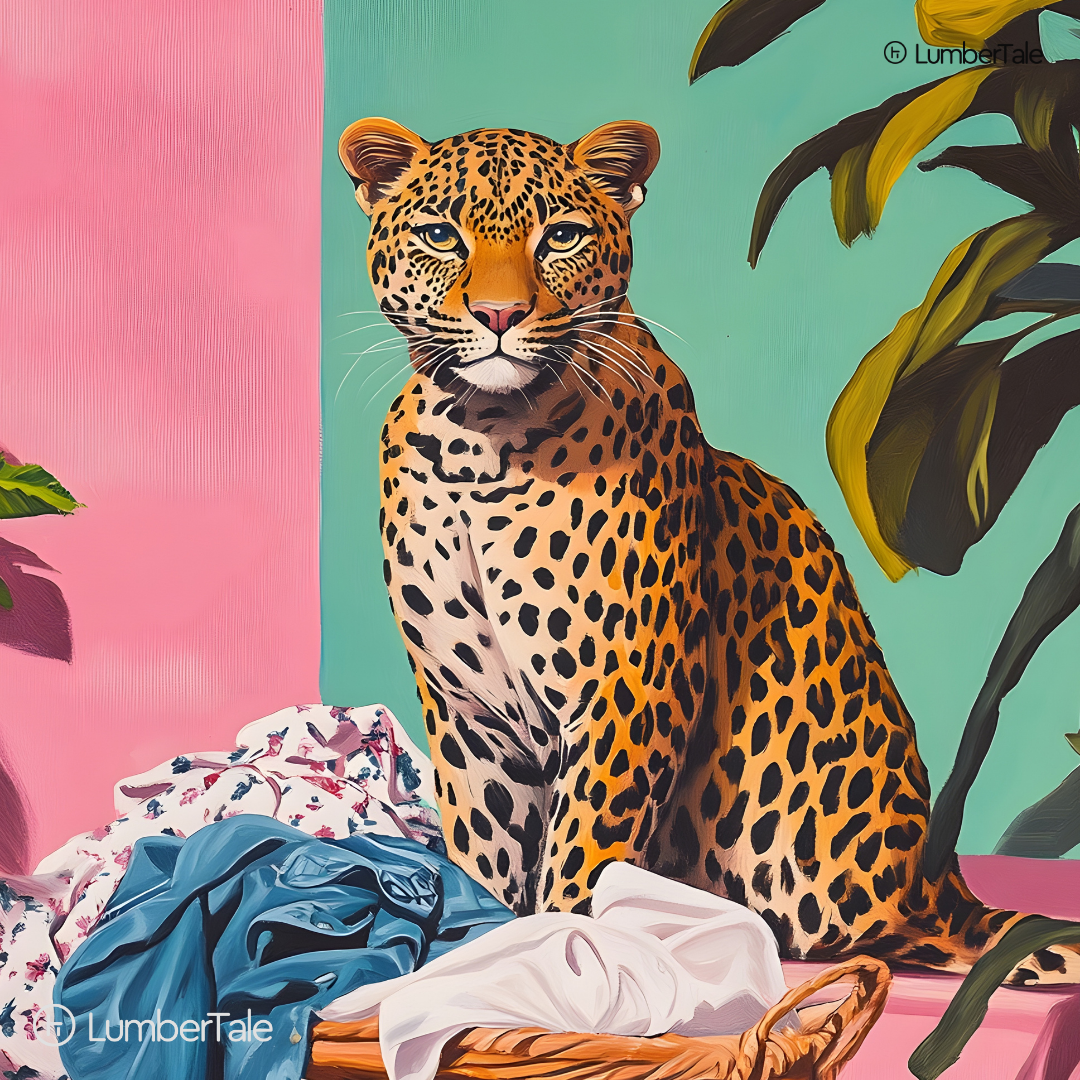 Leopard in the Laundry Room – Wild Meets Domestic – Stretched Canvas for Bold Corners, Quirky Walls & Unapologetic Interiors