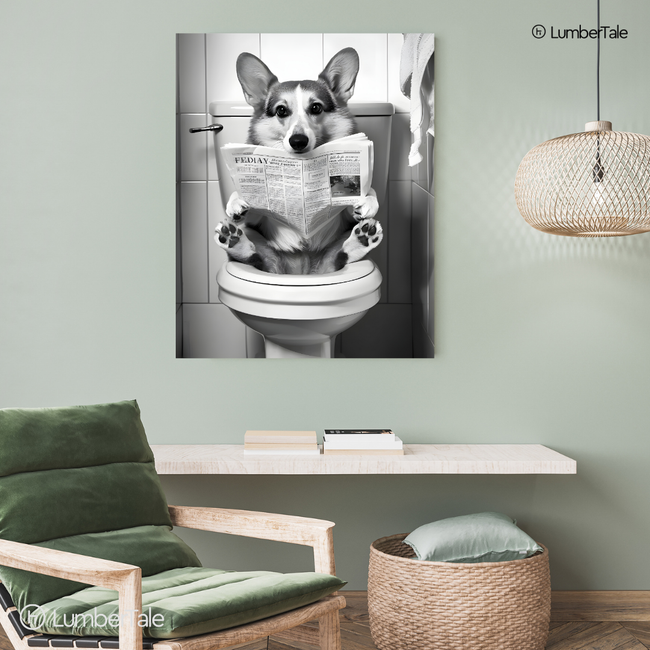 Pawperazzi Privacy – The Toilet Corgi Chronicles – Stretched Canvas for Loo Laughs, Guest Bathrooms & Dog-Loving Homes Hover Image