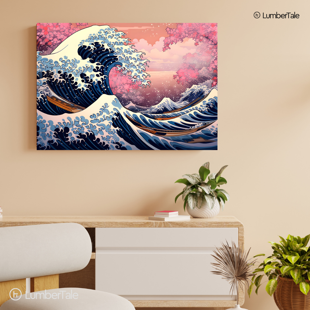 The Great Bloom Wave – Hokusai Meets Hanami – Stretched Canvas for Zen Corners, Statement Walls & Collectors of Cool