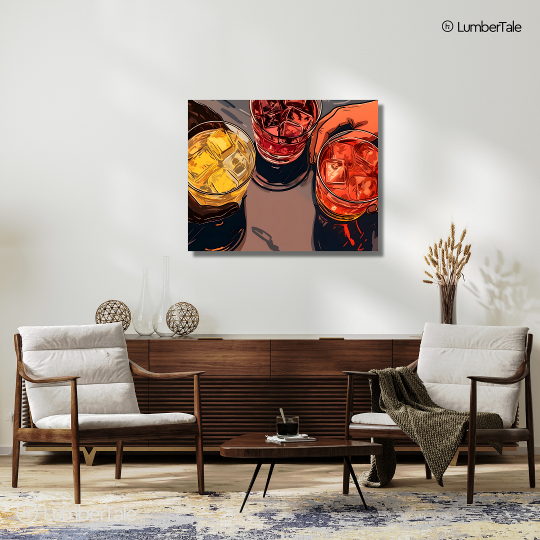 Neat & On the Rocks – The Art of the Pour – Stretched Canvas for Bars, Lounges & Conversation Corners