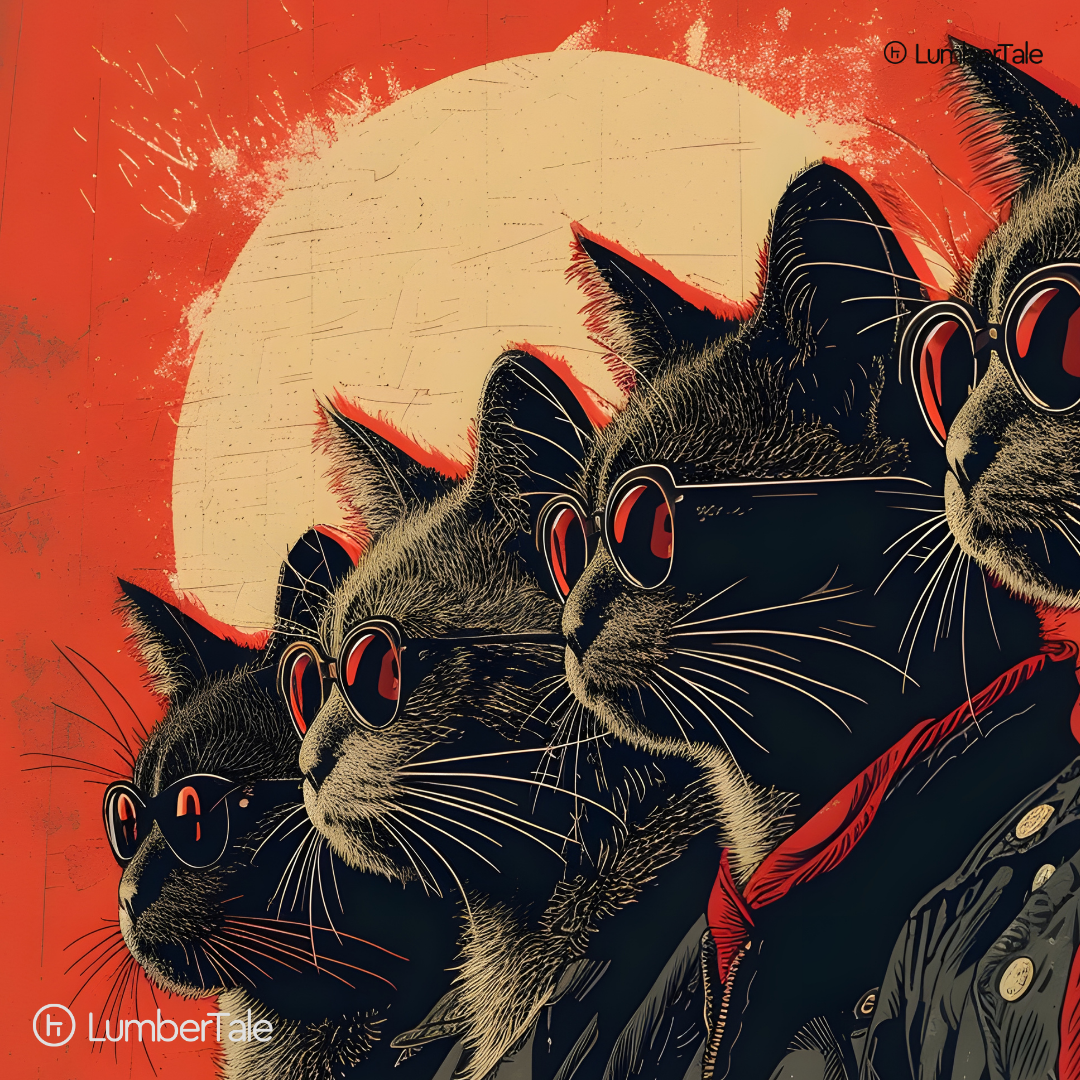 The Meowbassadors – Cats, Coolness & Crimson Vibes – Stretched Canvas for Rebels With Claws