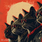 The Meowbassadors – Cats, Coolness & Crimson Vibes – Stretched Canvas for Rebels With Claws