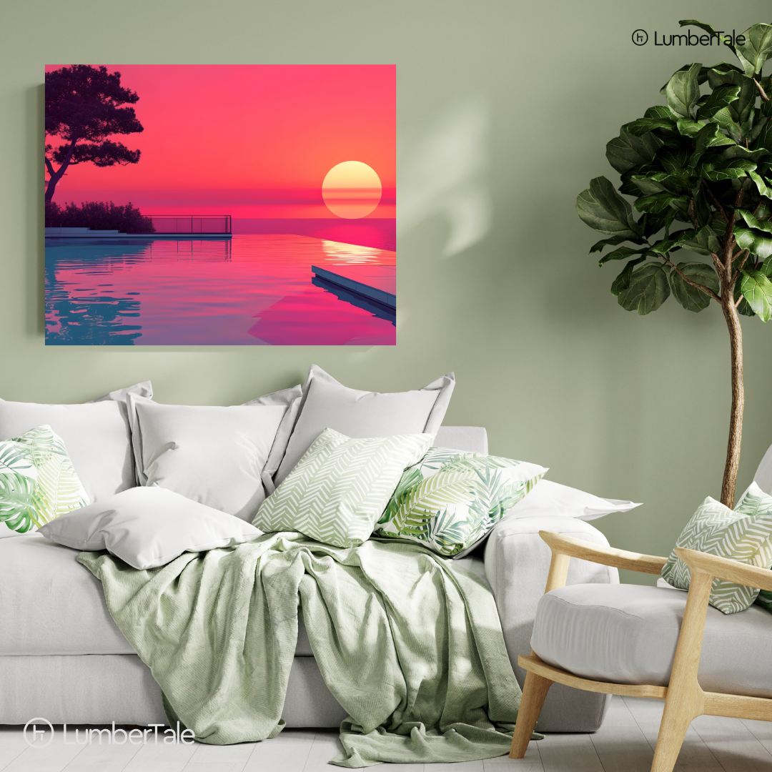 Neon Mirage – Sunset Soaked Infinity Bliss – Stretched Canvas for Chill Seekers