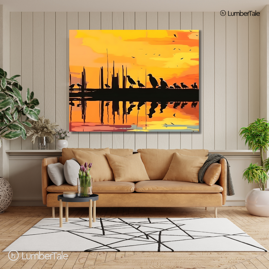 Birds of a Golden Feather – Sunset Gossip on Stretched Canvas
