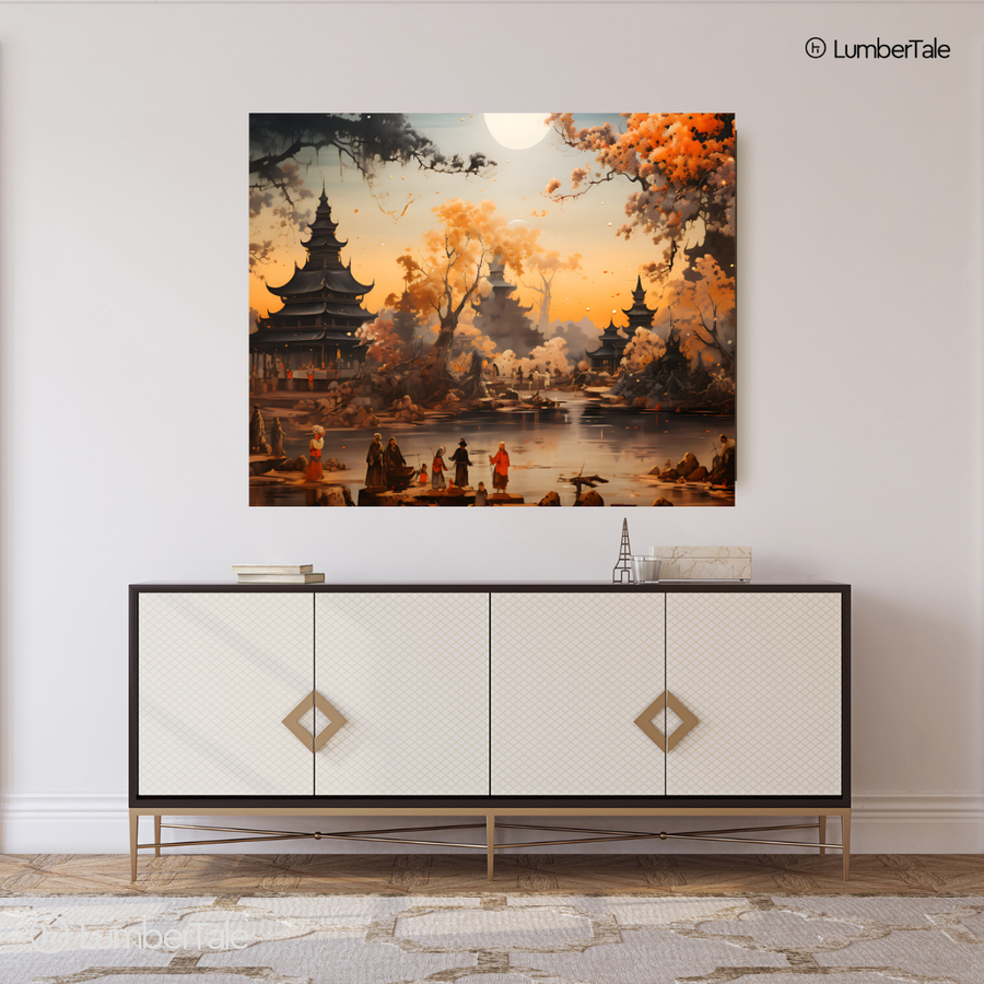 Midnight Monastery – Moonlit Tranquility on Stretched Canvas
