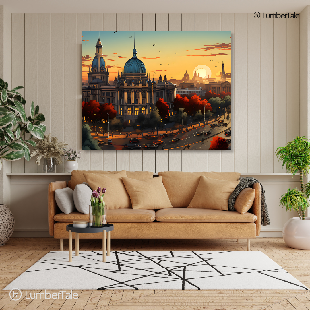 Dome Dreams – Golden Hour Over the City on Stretched Canvas